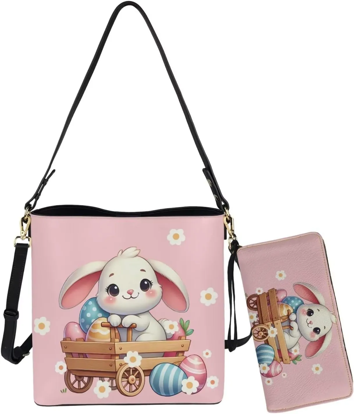 Rnyleeg Leather Crossbody Bag for Women Large Bucket Bag for Travel Hobo Bag with Matching Small Purse Wallet 2 Pack