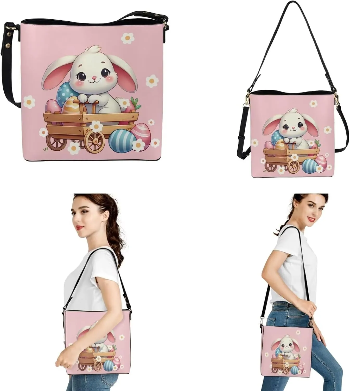 Rnyleeg Leather Crossbody Bag for Women Large Bucket Bag for Travel Hobo Bag with Matching Small Purse Wallet 2 Pack