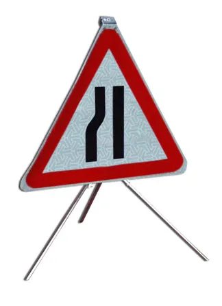 Roll up Road narrows on the left ahead symbol