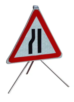 Roll up Road narrows on the left ahead symbol