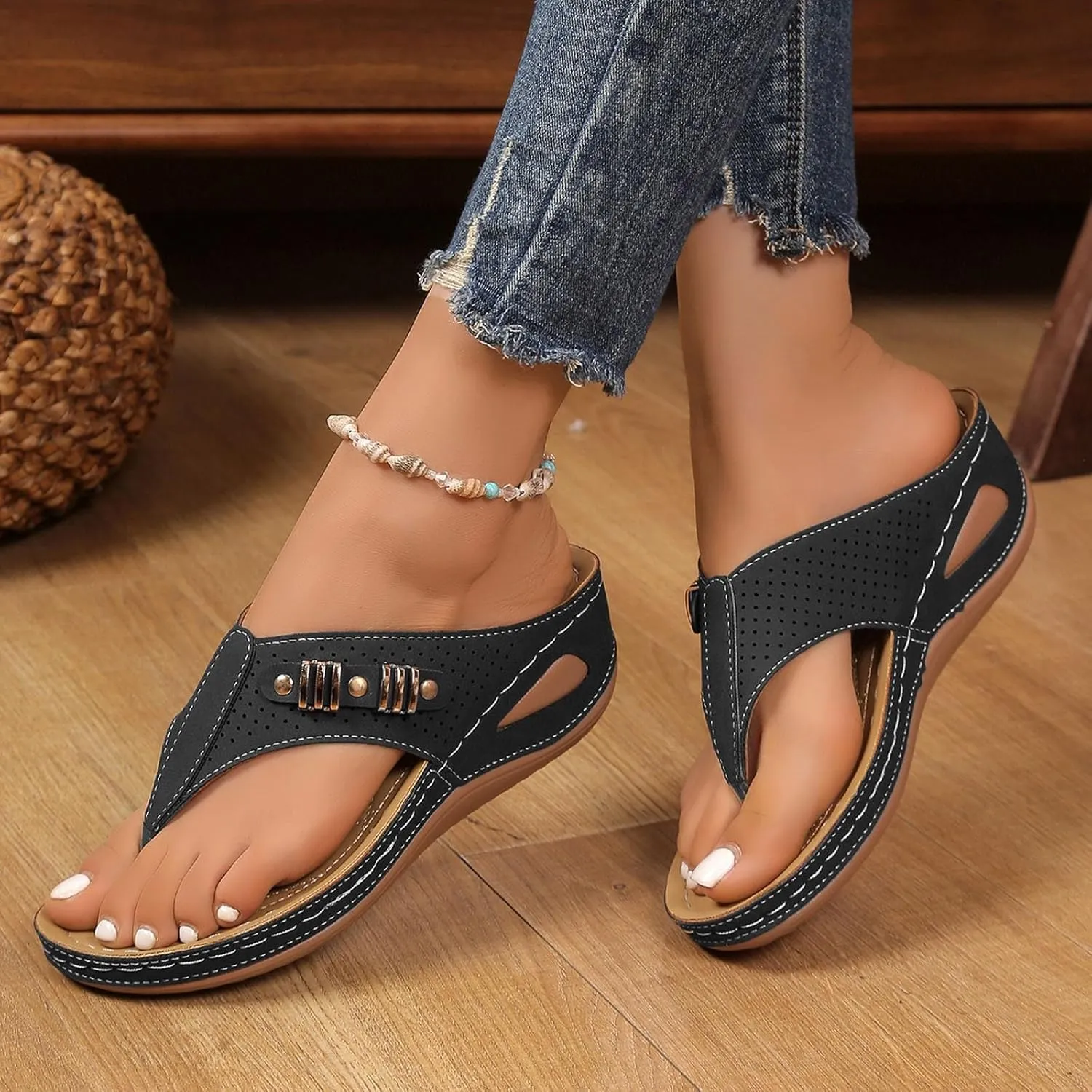 Sandals for Women 2025 Womens Casual Slip on Comfy Wedge Platform Slippers with Arch Support Soft Summer Beach Shoes