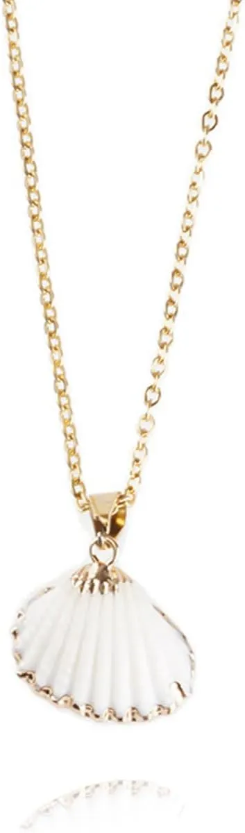 Seashell Necklace for Women Scallop Shell Pendant Charm Coastal Sea Necklaces Personalized Beach Jewelry Natural Gold Seashell Necklace Gold rimmed shell necklace