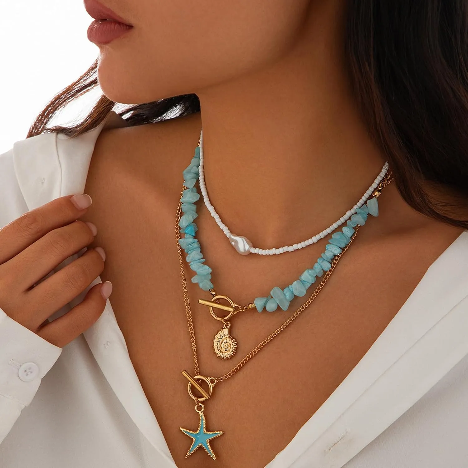 Seashell Necklace for Women Shell Necklace Summer Outfits for Women Adjustable Layered Sea Shell Charm Necklaces Beach Vacation Essentials Holiday Jewelry