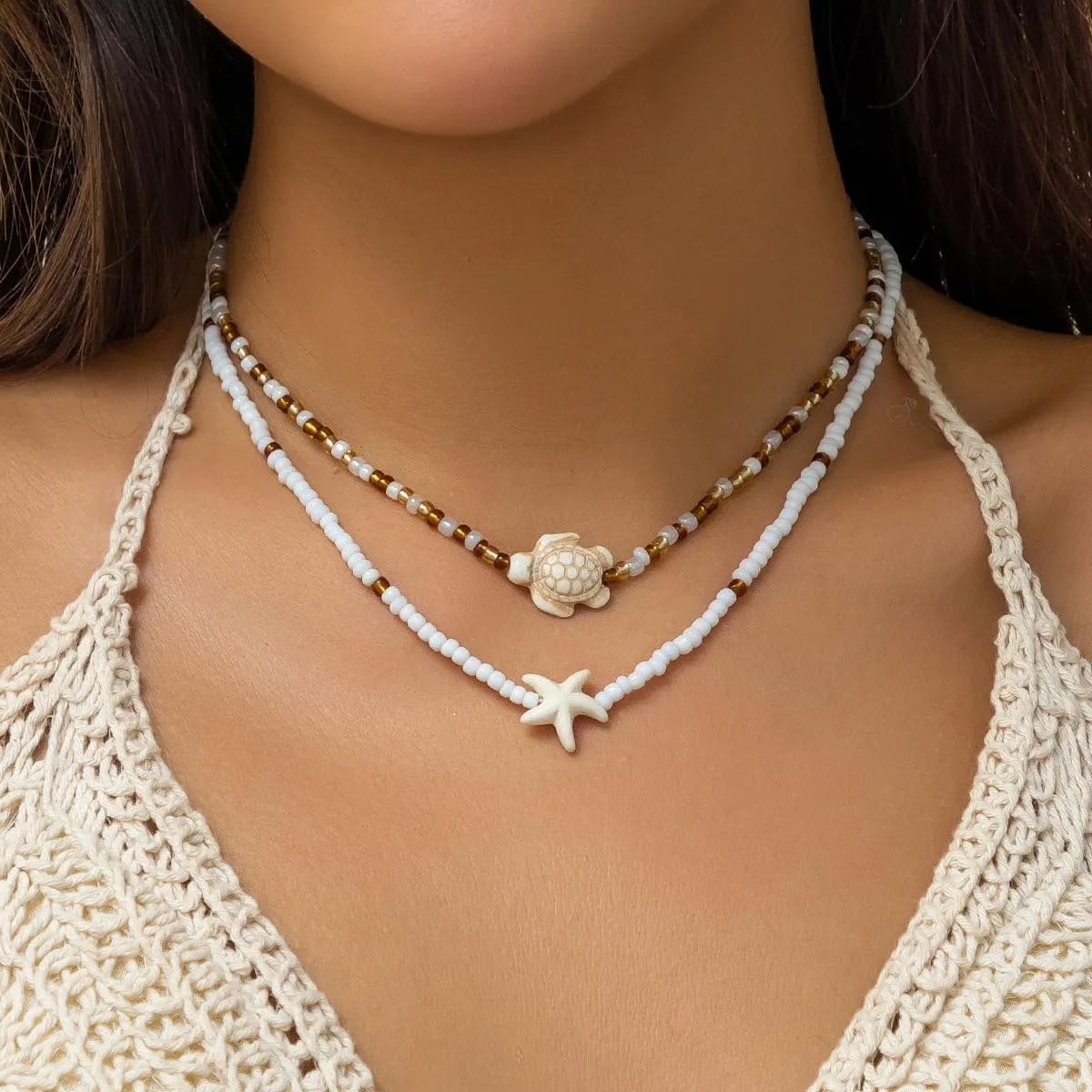 Seashell Necklace Starfish turtle necklace for Women Summer Necklace Surfer Shell Necklaces Boho Turtle Starfish Beachy Necklace Summer Outfits Accessories for Jewelry