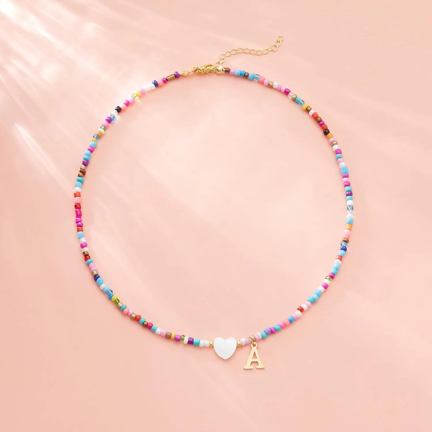 Seensea 26 Letters A to Z Initial Necklace for Women - Colorful Beaded Handmade Choker Rainbow Initial Boho Style - Gift for Women