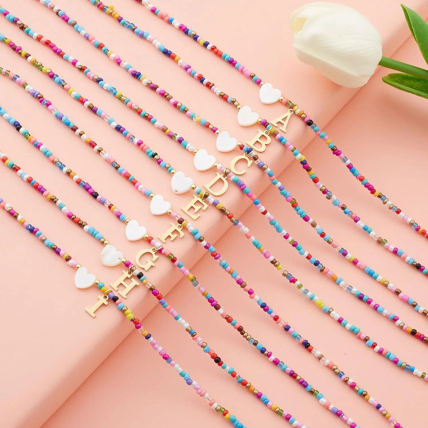 Seensea 26 Letters A to Z Initial Necklace for Women - Colorful Beaded Handmade Choker Rainbow Initial Boho Style - Gift for Women