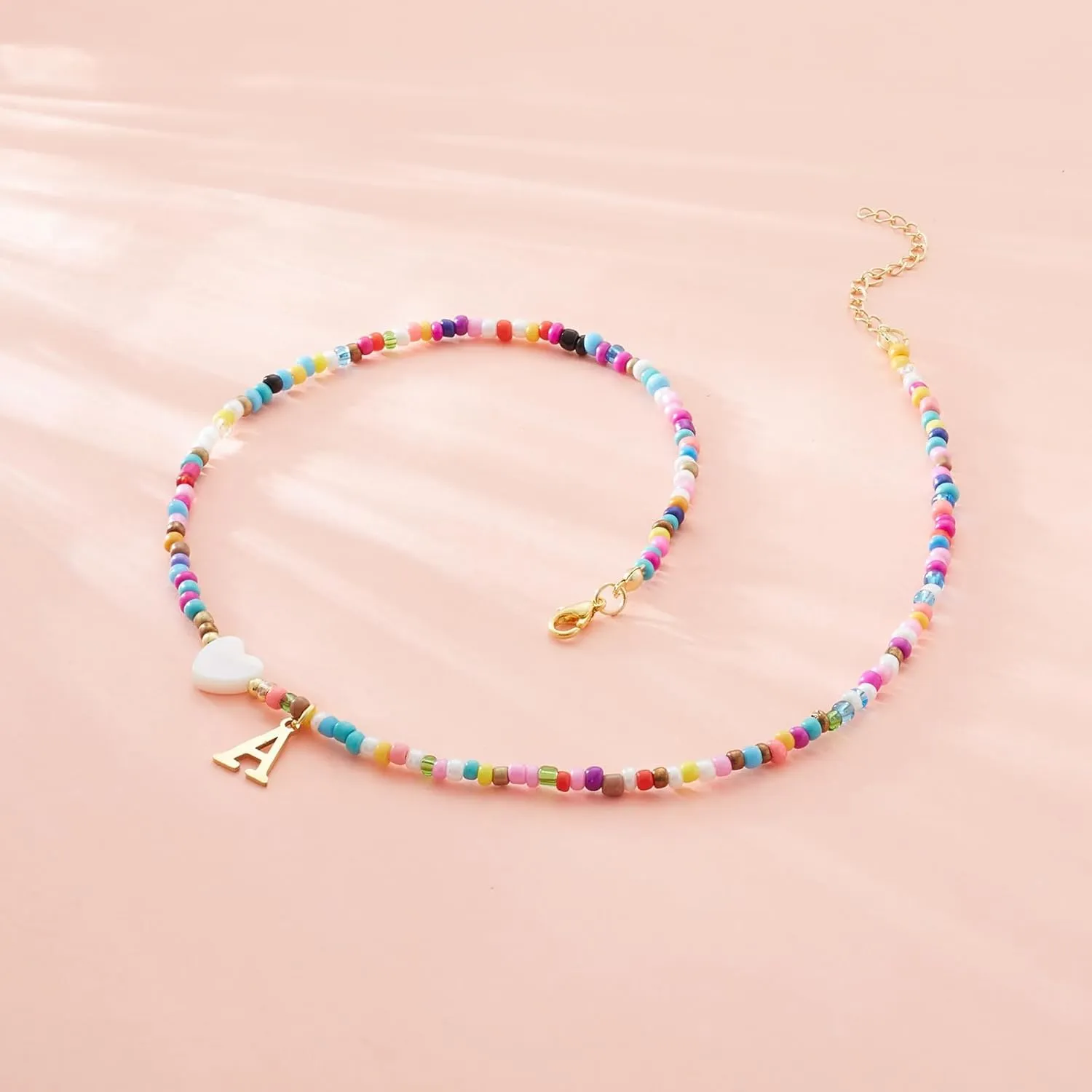 Seensea 26 Letters A to Z Initial Necklace for Women - Colorful Beaded Handmade Choker Rainbow Initial Boho Style - Gift for Women