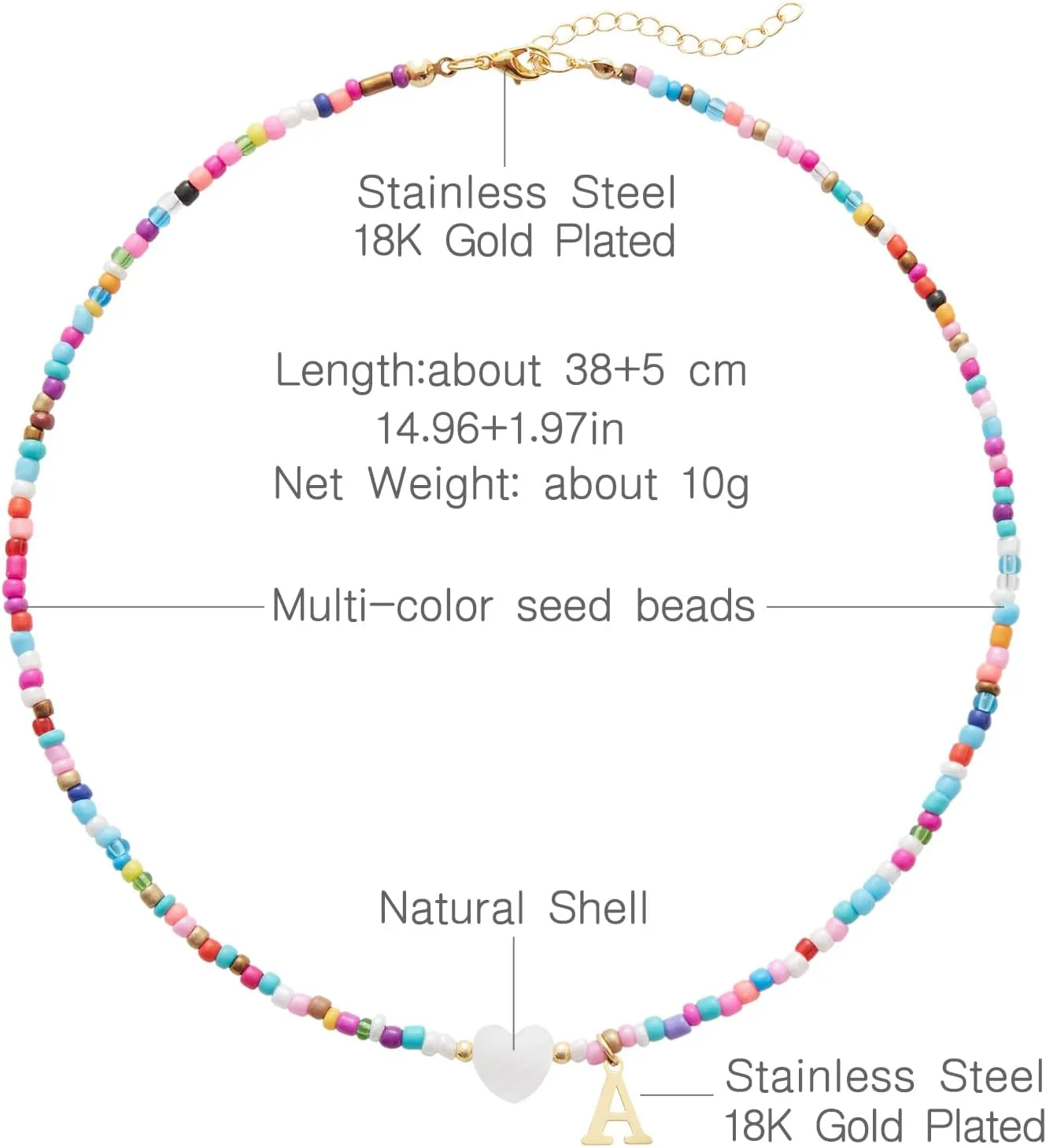 Seensea 26 Letters A to Z Initial Necklace for Women - Colorful Beaded Handmade Choker Rainbow Initial Boho Style - Gift for Women