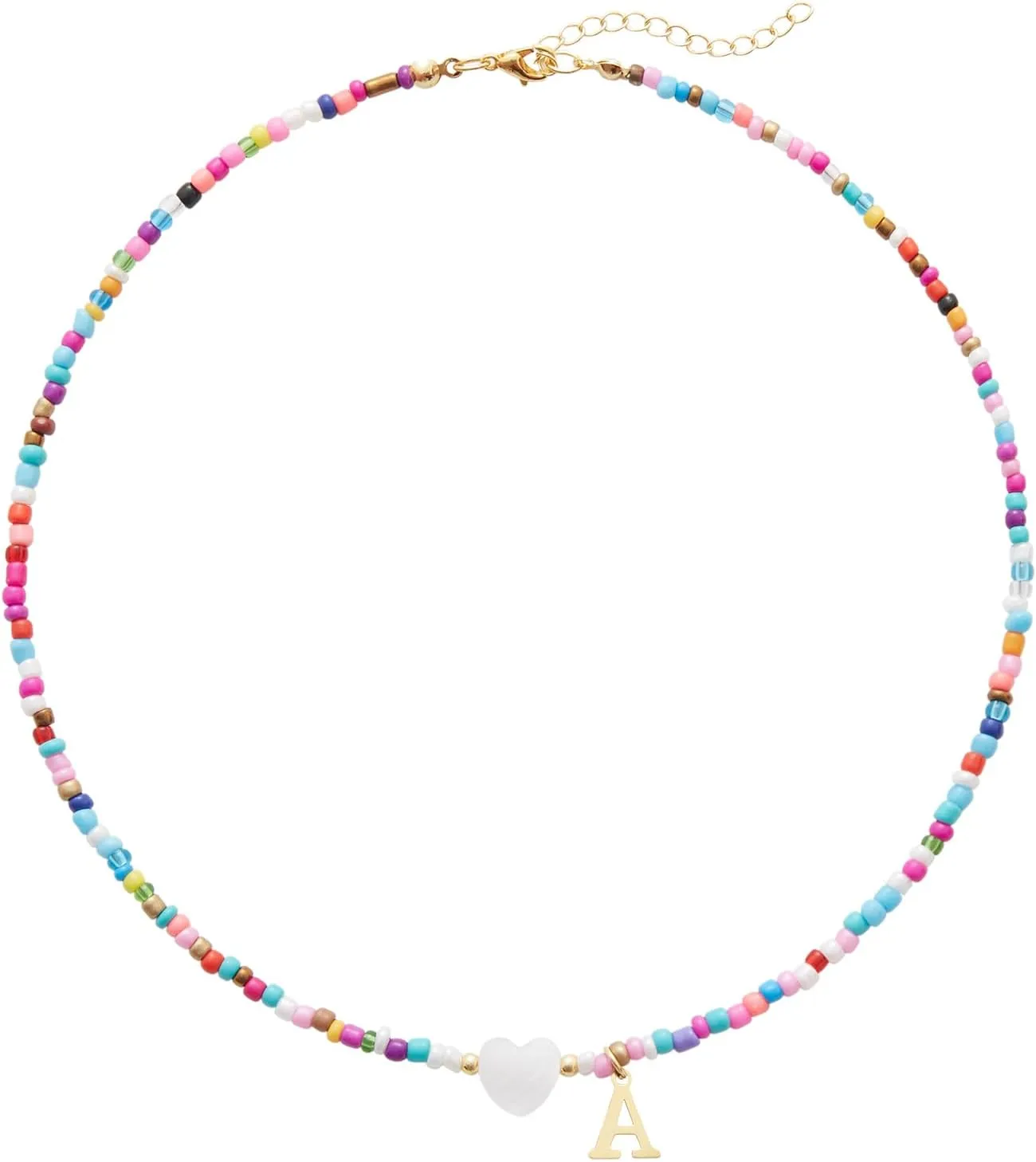 Seensea 26 Letters A to Z Initial Necklace for Women - Colorful Beaded Handmade Choker Rainbow Initial Boho Style - Gift for Women