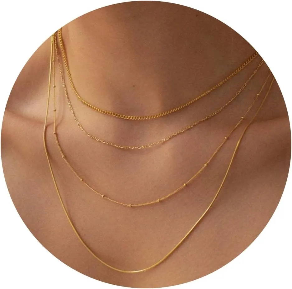 Senteria Gold Layered Necklace for Women 14KGold Plated Necklace Chain Dainty Gold Stack Long Necklaces Set for Women 3/4Pcs