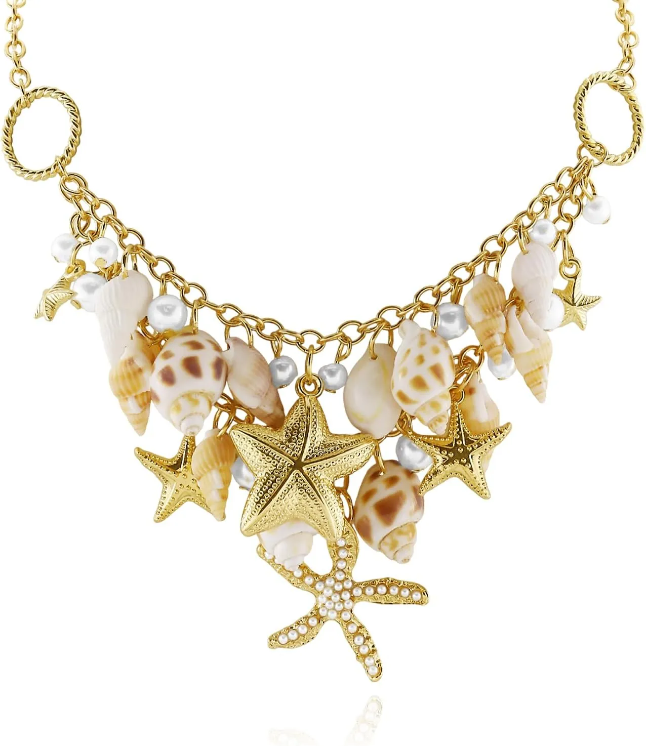 Shell Necklace for Women,Layered Gold Seashell Starfish Necklaces Dainty Pearl Summer Necklaces Boho Surfer Beach Jewelry Costume Accessories