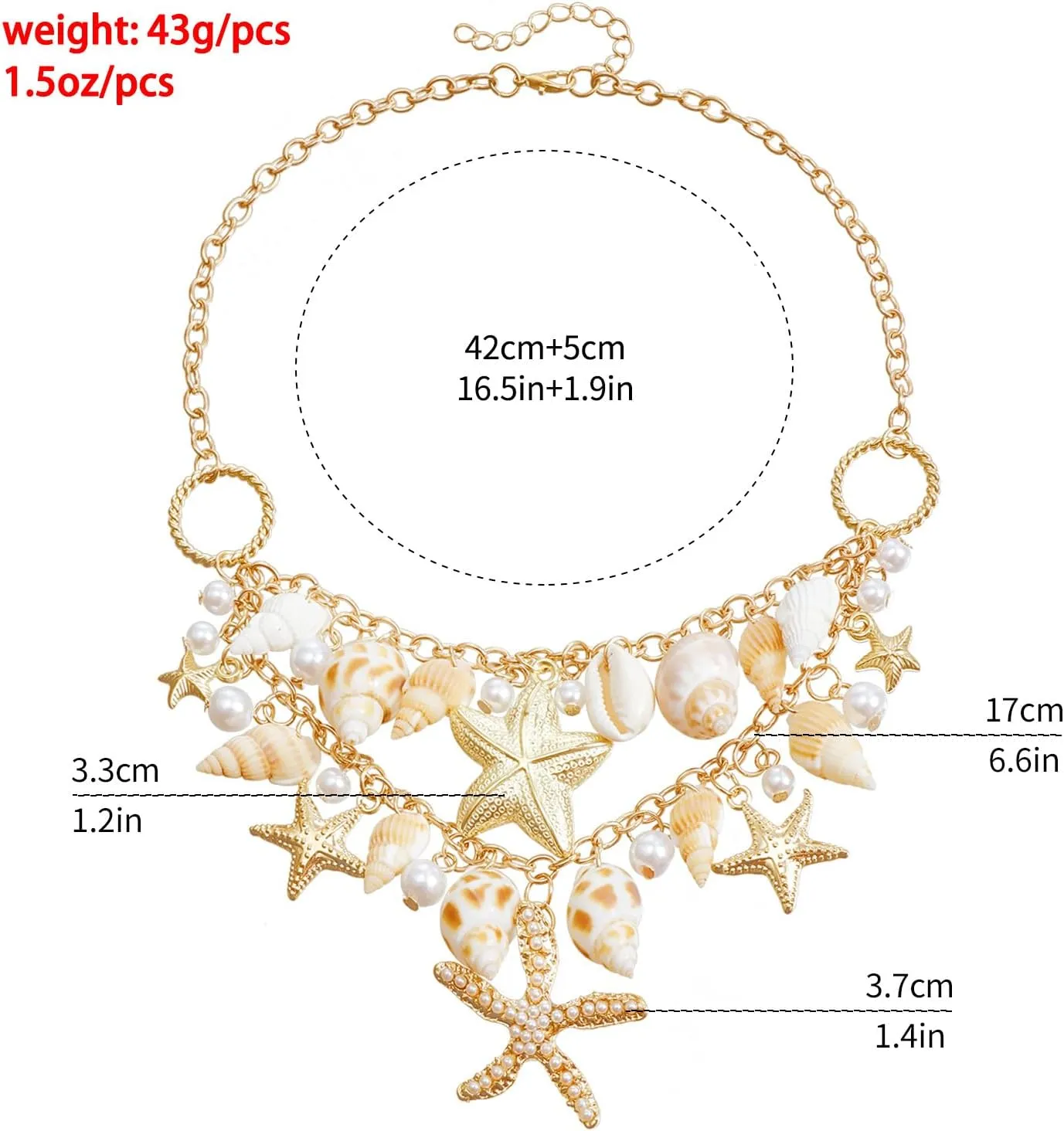 Shell Necklace for Women,Layered Gold Seashell Starfish Necklaces Dainty Pearl Summer Necklaces Boho Surfer Beach Jewelry Costume Accessories