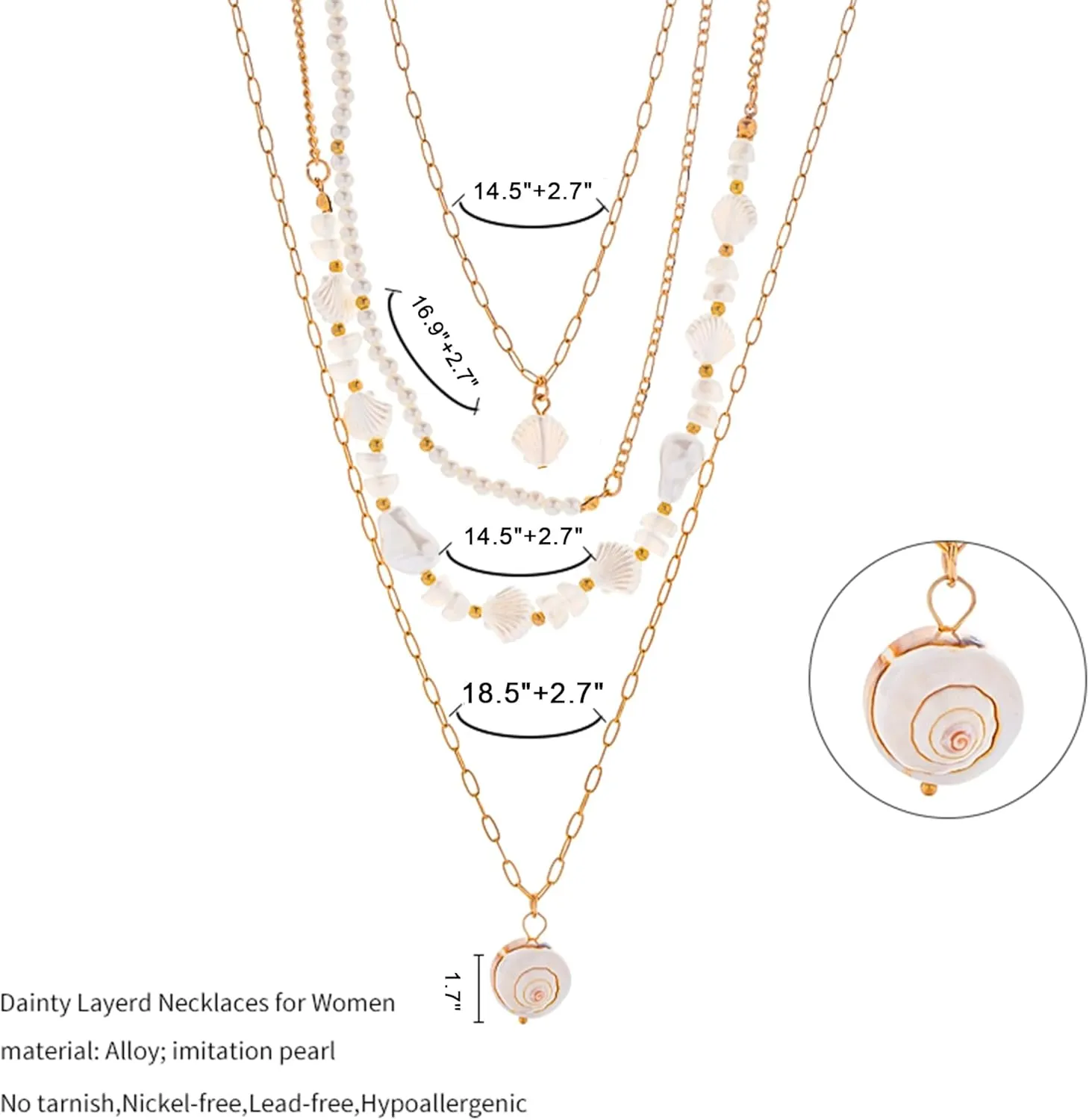 Shell Necklaces for Women - 18k Gold Plated Starfish Seashell Charm Necklace Adjustable Beachy Stackable Necklaces for Women Elegant Ocean Gift
