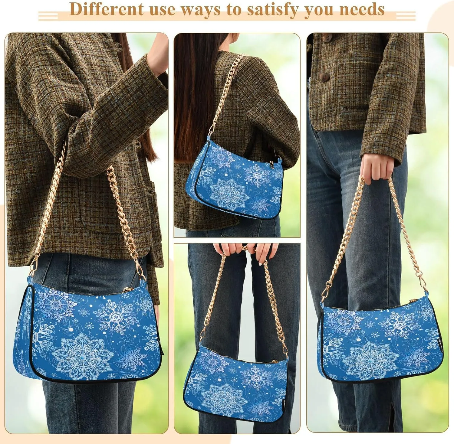 Shoulder Bag for Women Hobo Tote Handbag Gold Chain Crossbody Bag with Zipper Clutch Purse Handbags