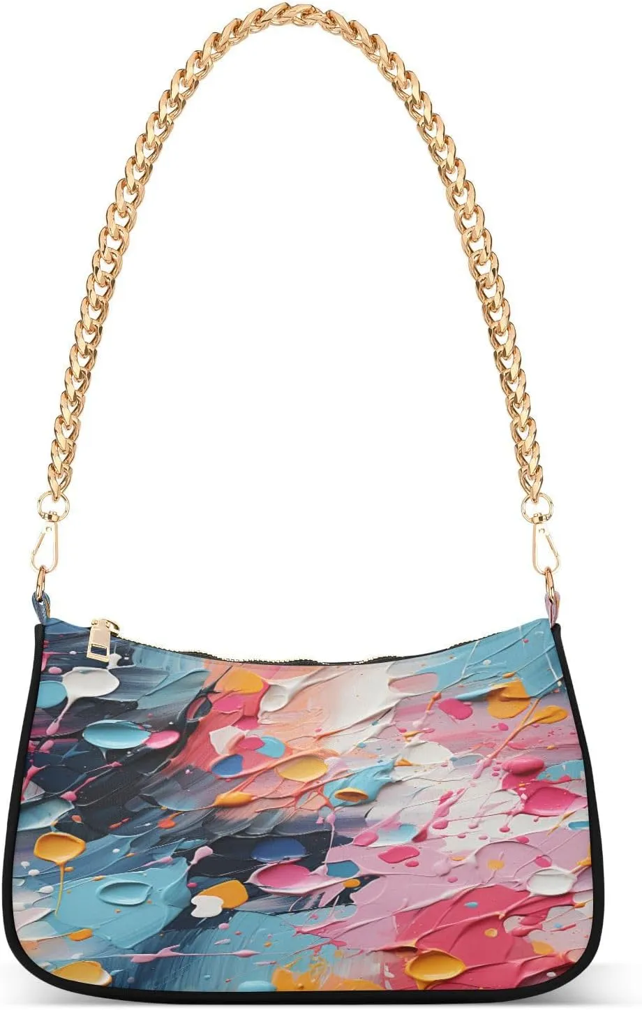 Shoulder Bags for Women Colorful Splash Paint Hobo Tote Handbag Small Clutch Purse with Zipper Closure