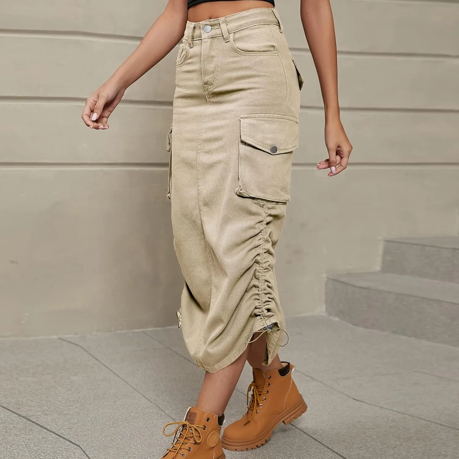 Skirts for Women Spring Summer Casual Work Skirt Trendy High Waisted Bodycon Skirt Denim Cargo Skirts with Pockets