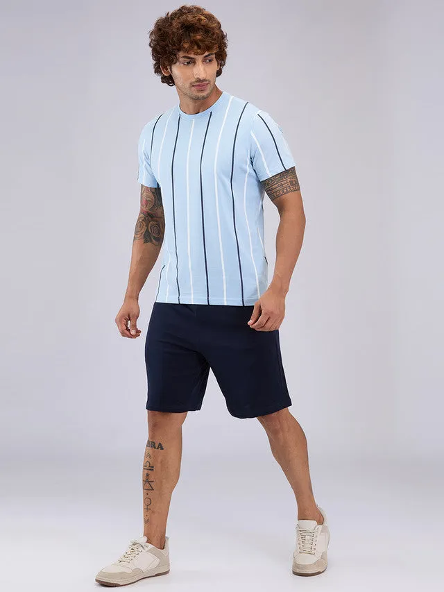 Sleepz Men Blue Solid Cotton T-Shirt with Short