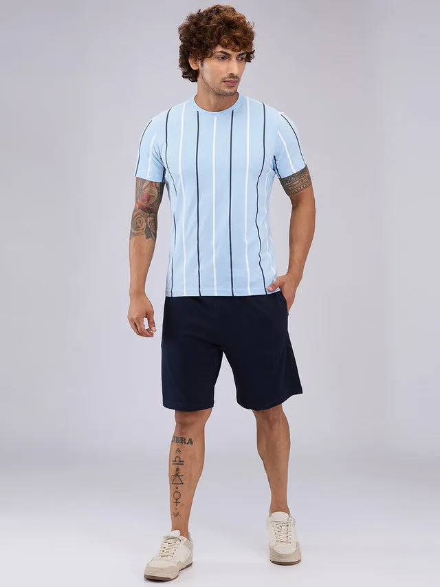 Sleepz Men Blue Solid Cotton T-Shirt with Short