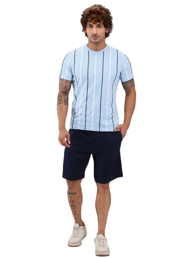 Sleepz Men Blue Solid Cotton T-Shirt with Short