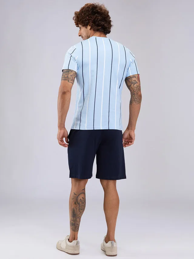 Sleepz Men Blue Solid Cotton T-Shirt with Short
