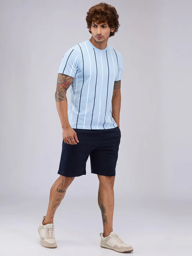 Sleepz Men Blue Solid Cotton T-Shirt with Short