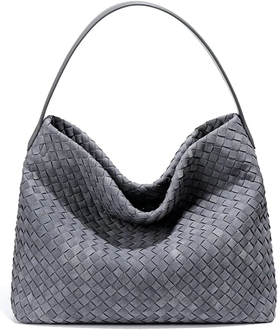 Slouchy Suede Woven Hobo Bags Women Trendy Suede Purse Crossbody Crescent Shoulder Satchel Bag Top Handle Tote Handbag