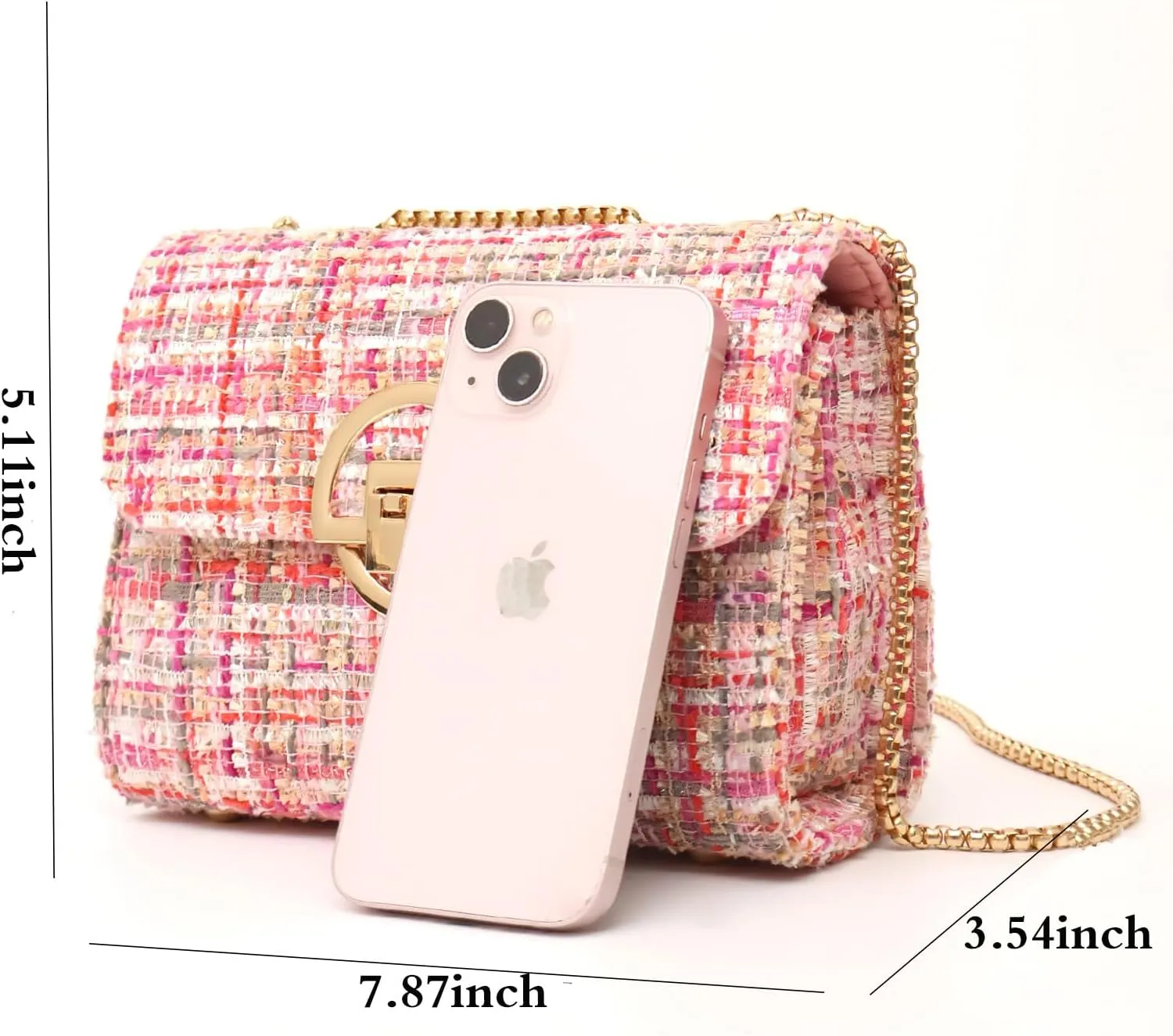 Small Quilted Crossbody Bag for Women, Designer Trendy Chain Clutch Mini Evening Shoulder Bag, Tweed Purse for Women