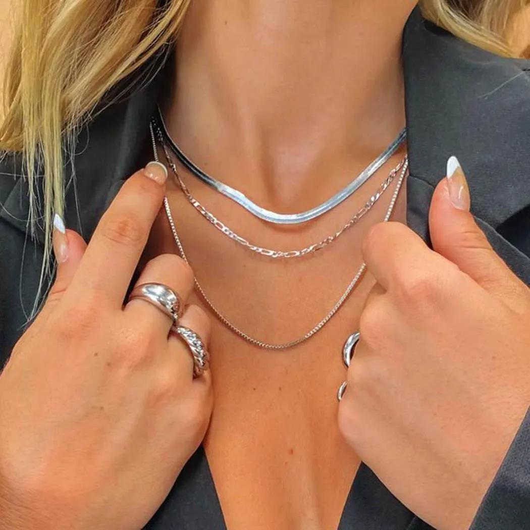 Snake Chain Necklace for Women Layered Herringbone Choker Necklaces Stackable Gold Necklace Set Jewelry Gift