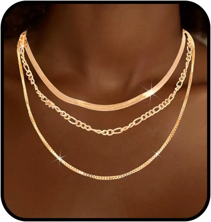 Snake Chain Necklace for Women Layered Herringbone Choker Necklaces Stackable Gold Necklace Set Jewelry Gift