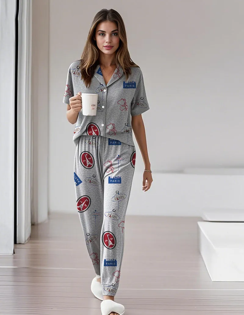 Soft Teddy Bear Print Pajama Set