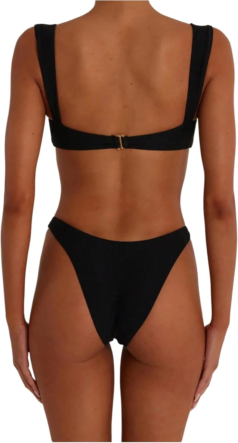 SOLY HUX Metal Ring High Cut Bikini Sets for Women Brazilian Cheeky Two Piece Sexy Bikinis Bathing Suit Swimsuits
