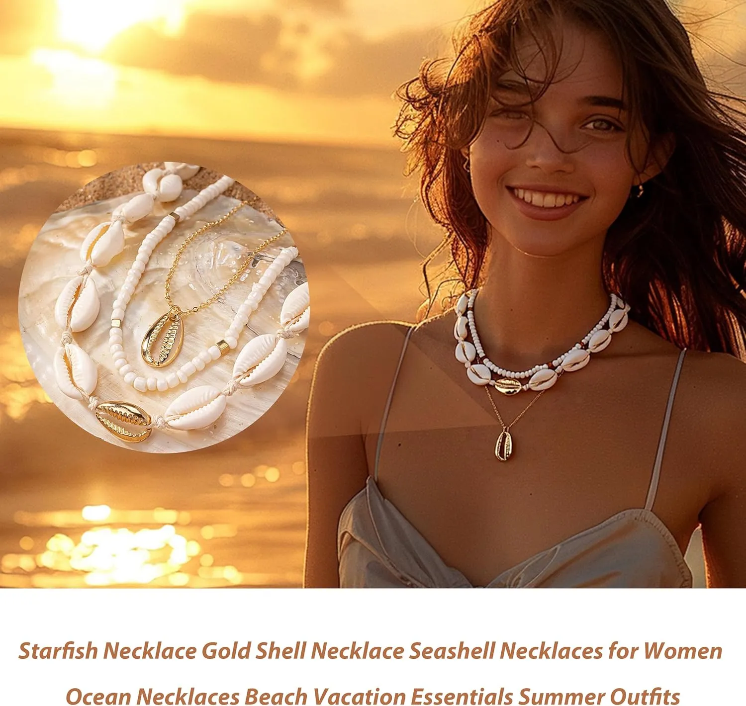 Starfish Necklace Gold Shell Necklace Seashell Necklaces for Women Ocean Necklaces Beach Vacation Essentials Summer Outfits Holiday Jewelry Trendy Beach Charms for Women 2025