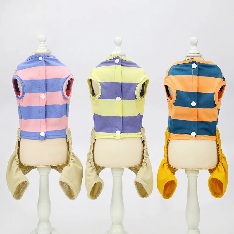Striped overalls pet clothing