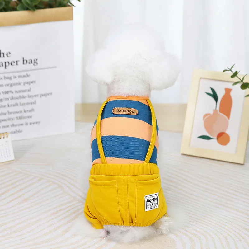 Striped overalls pet clothing