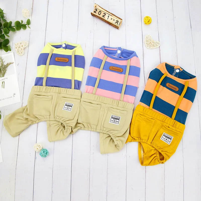 Striped overalls pet clothing