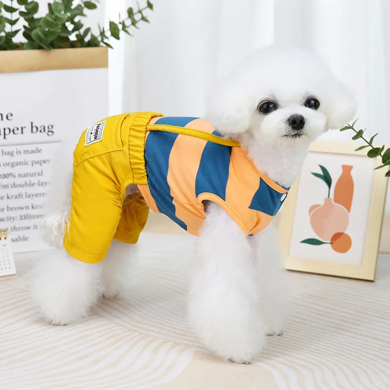 Striped overalls pet clothing