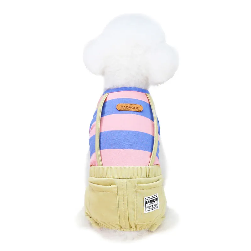 Striped overalls pet clothing