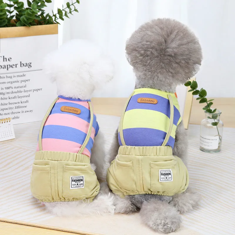 Striped overalls pet clothing