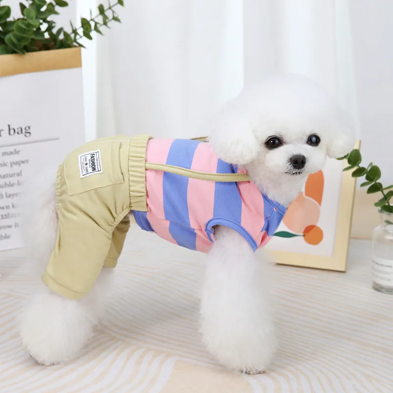Striped overalls pet clothing