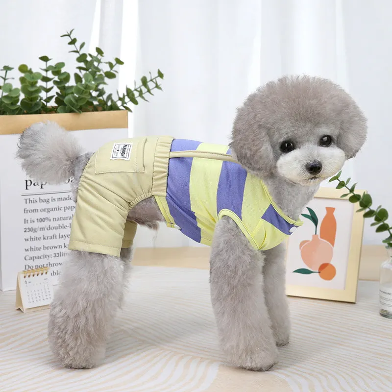 Striped overalls pet clothing