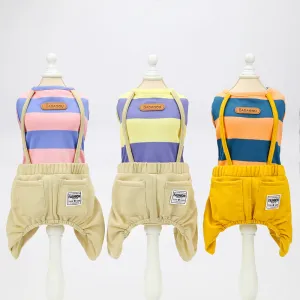 Striped overalls pet clothing