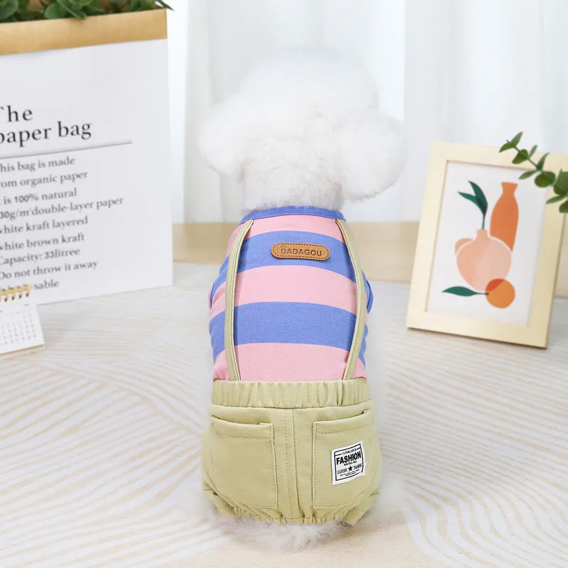 Striped overalls pet clothing