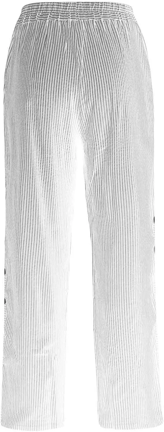 Striped Print Casual Pants for Women Side Button 2025 Stretch Baggy Pants Pockets Elastic Waist Vacation Beach Pant