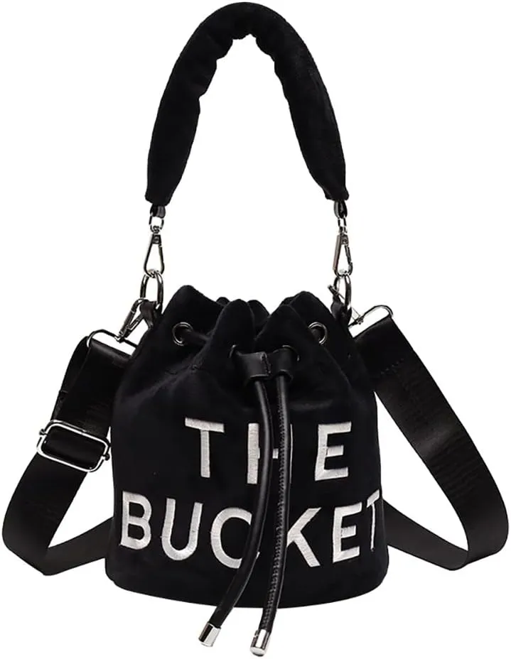 The Bucket Bag for Women, Embroidered Plush Crossbody Bag for GirlsBucket Bag PursesBlack Bucket Bag Drawstring Handbag