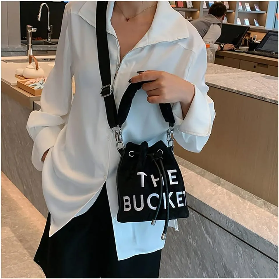 The Bucket Bag for Women, Embroidered Plush Crossbody Bag for GirlsBucket Bag PursesBlack Bucket Bag Drawstring Handbag