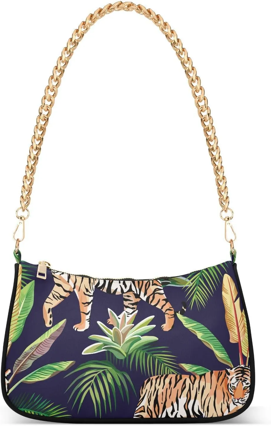 Tiger in The Jungle Shoulder Handbags for Women Travel Hobo Tote Handbag Women Gold Chain Shoulder Bags Purse with Zipper Closure