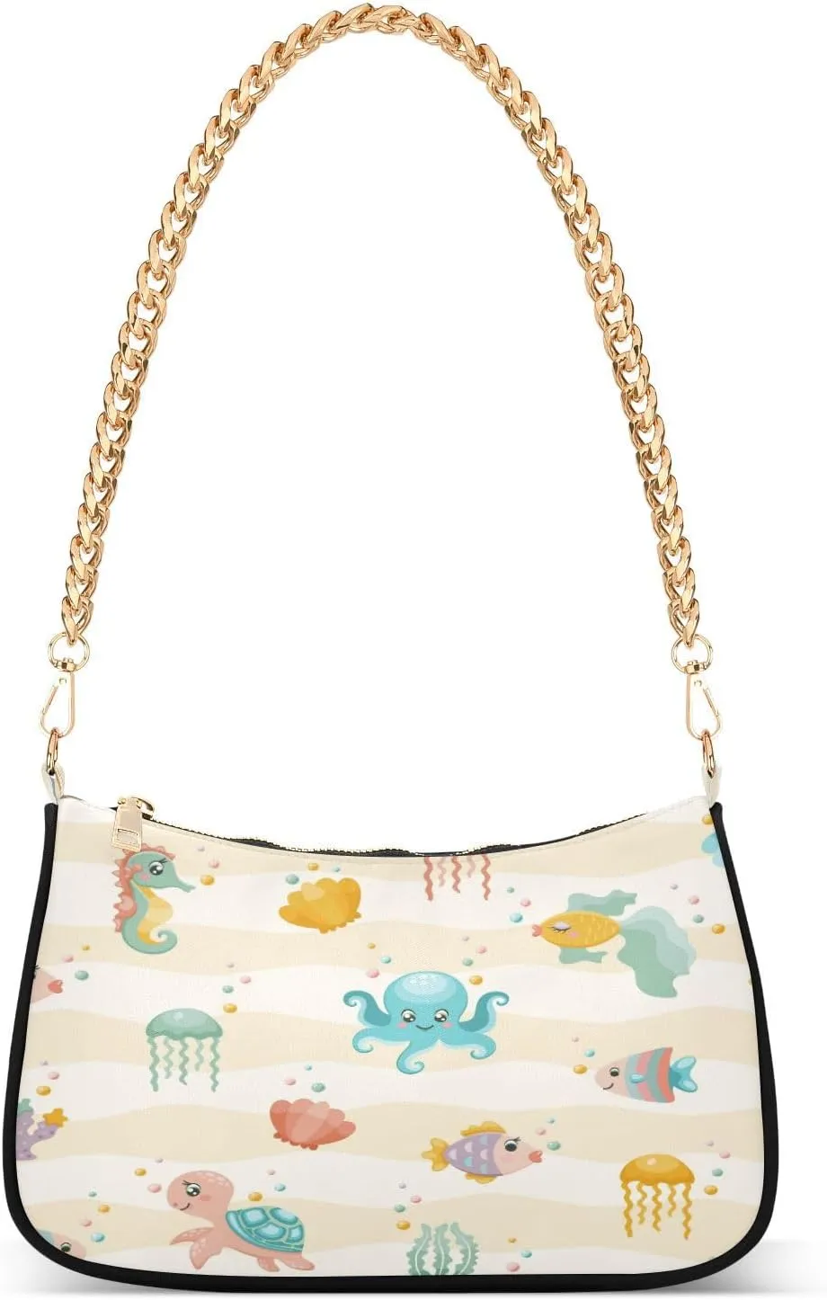 Tortoise Octopus Shoulder Bag for Women Hobo Tote Handbag Gold Chain Crossbody Bag with Zipper Clutch Purse Handbags