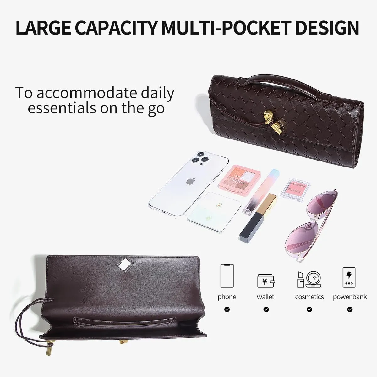 Trendy Woven Evening Clutch Purses for Women Evening Bags Handbags PU Leather Purse with Removable Shoulder Strap Bag