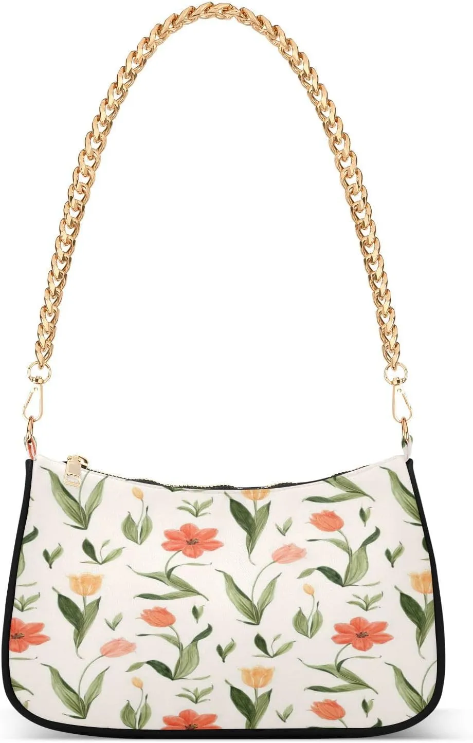 Tulip Floral Flowers Blossom Womens Shoulder Bag for Women Girls Hobo Tote Handbag Gold Chain Crossbody Bag with Zipper Clutch Purse Handbags