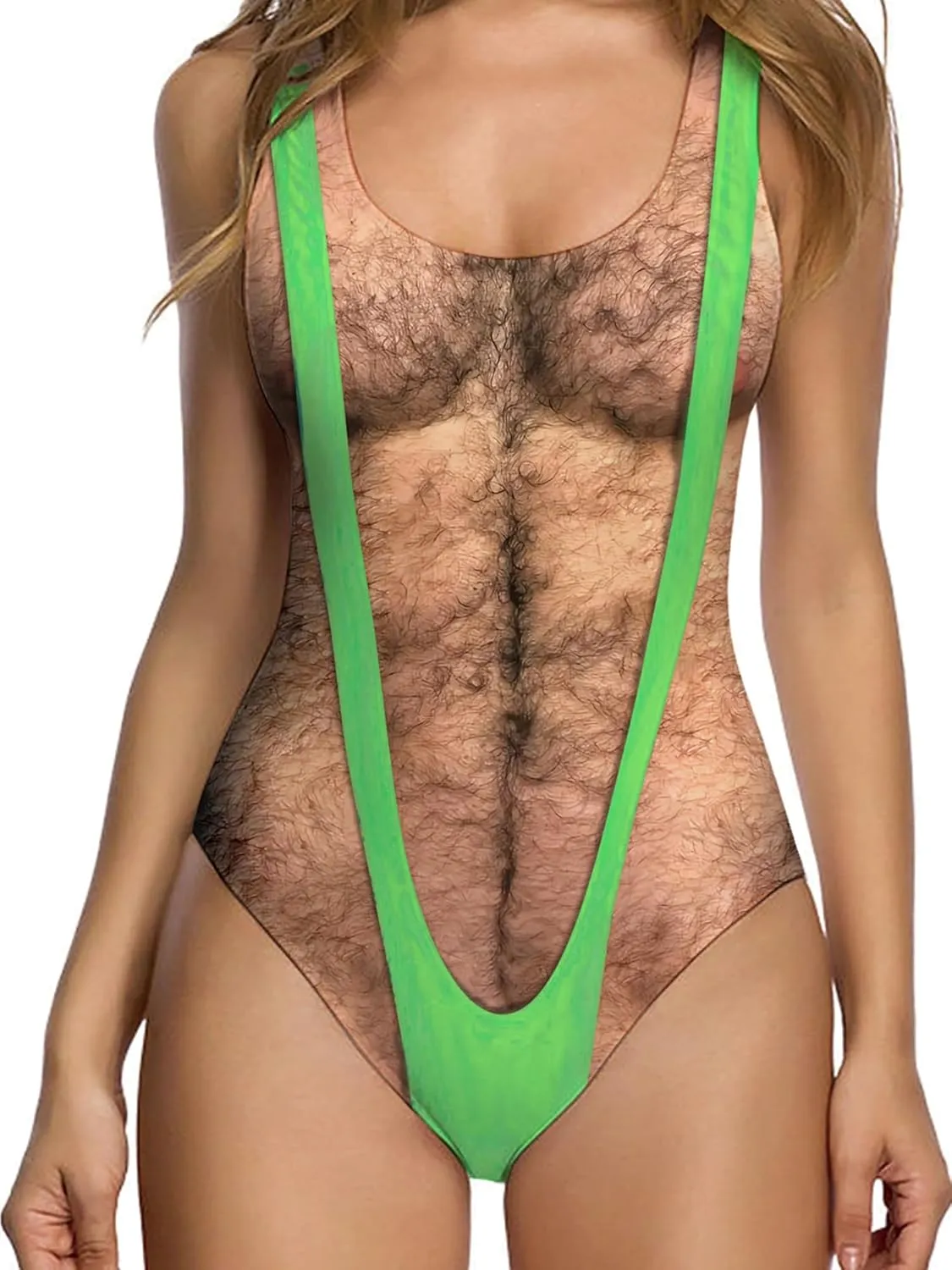 uideazone Women Funny Swimsuit Hairy Body Chest Printed Hippie Swimsuits Bathing Suit One Pieces Swimwear Monokini